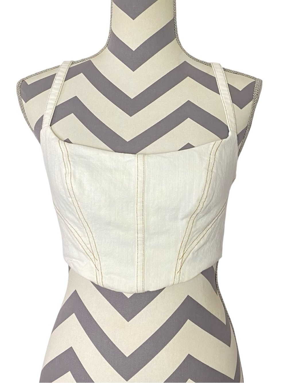 Nocturne Denim Corset Top Bustier Womens Size Small 1 Ecru Cream Cotton
